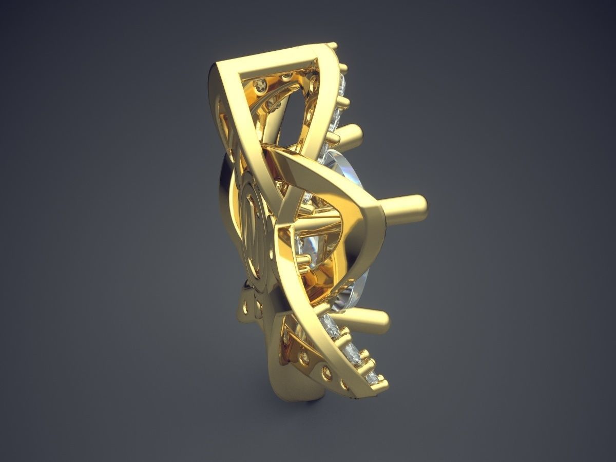 Flower Brooch With Diamond In The Middle CAD 5167 3D print model_3