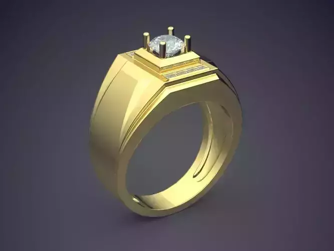 Thick Ring With Square Ornament And Small Diamond CAD 5164