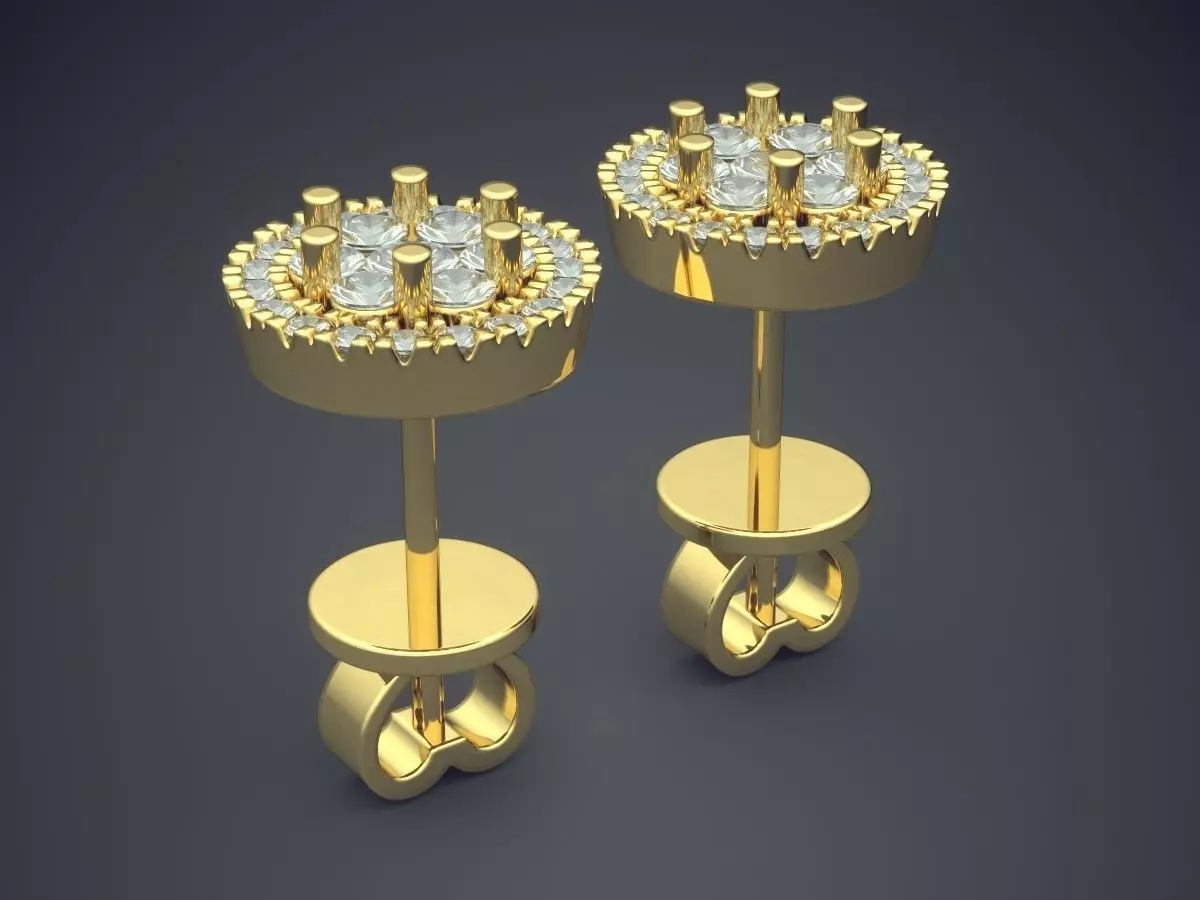 Circle Earrings With Tiny Diamonds CAD 5087 3D print model_0