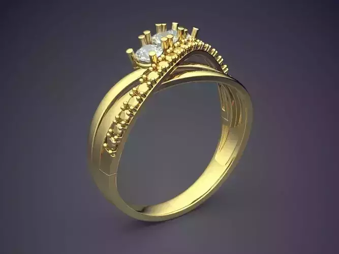 Interesting And Unique Ring With Three Diamonds CAD 5058 3D print model
