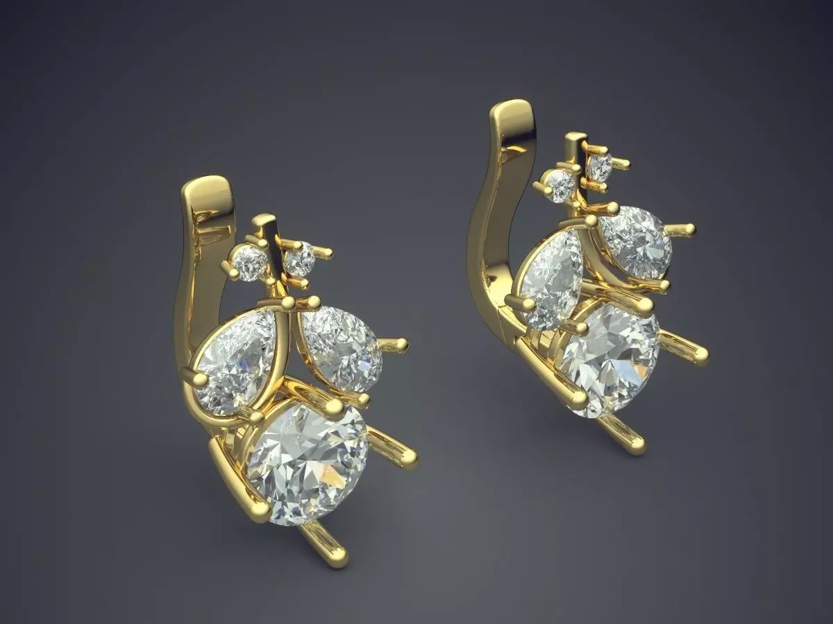 Clipping Earrings With A Lot Of Diamonds CAD 5057 3D print model