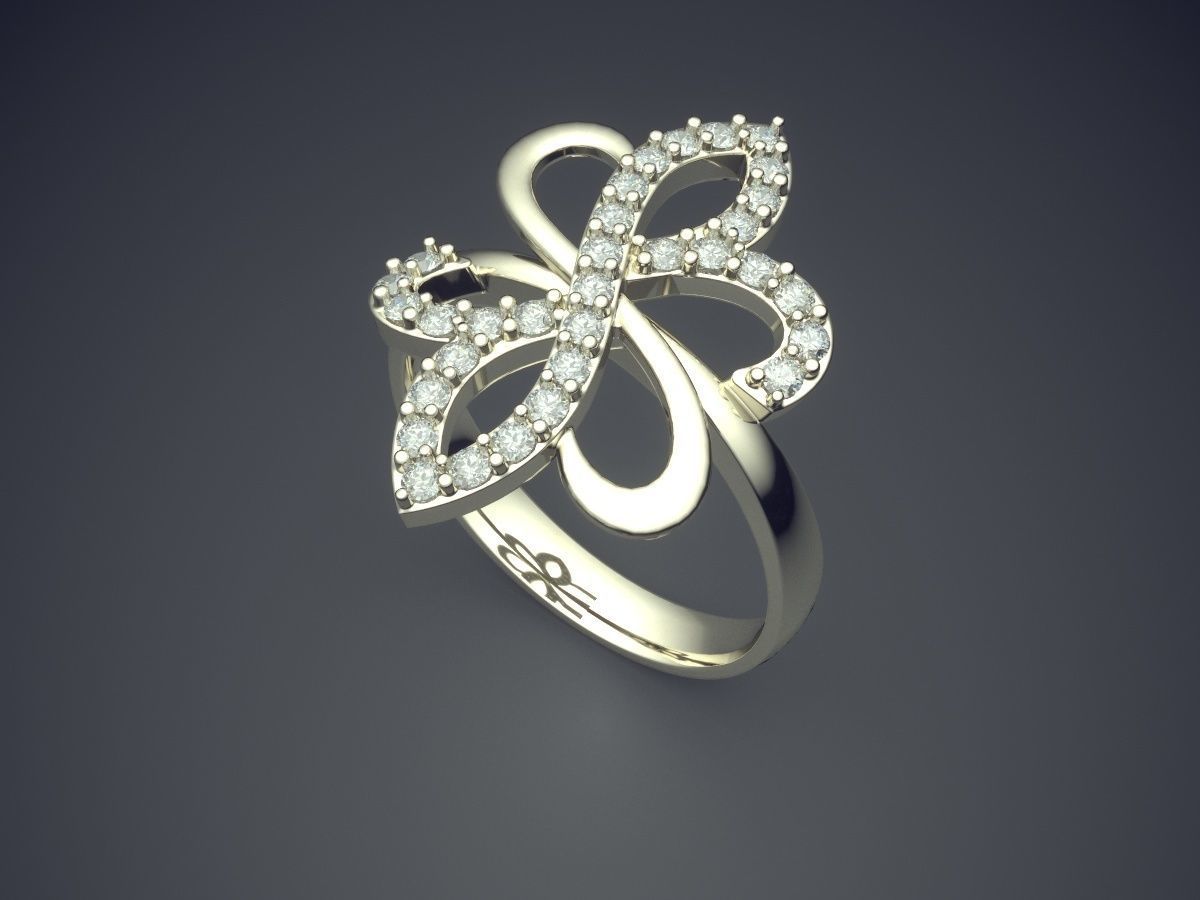 Flower Motif Ring With Diamonds CAD-5049 3D print model_1