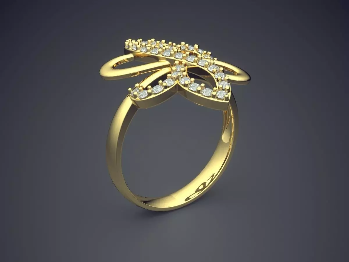 Flower Motif Ring With Diamonds CAD-5049 3D print model_0