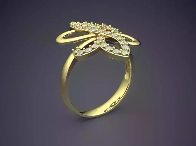 Flower Motif Ring With Diamonds CAD-5049