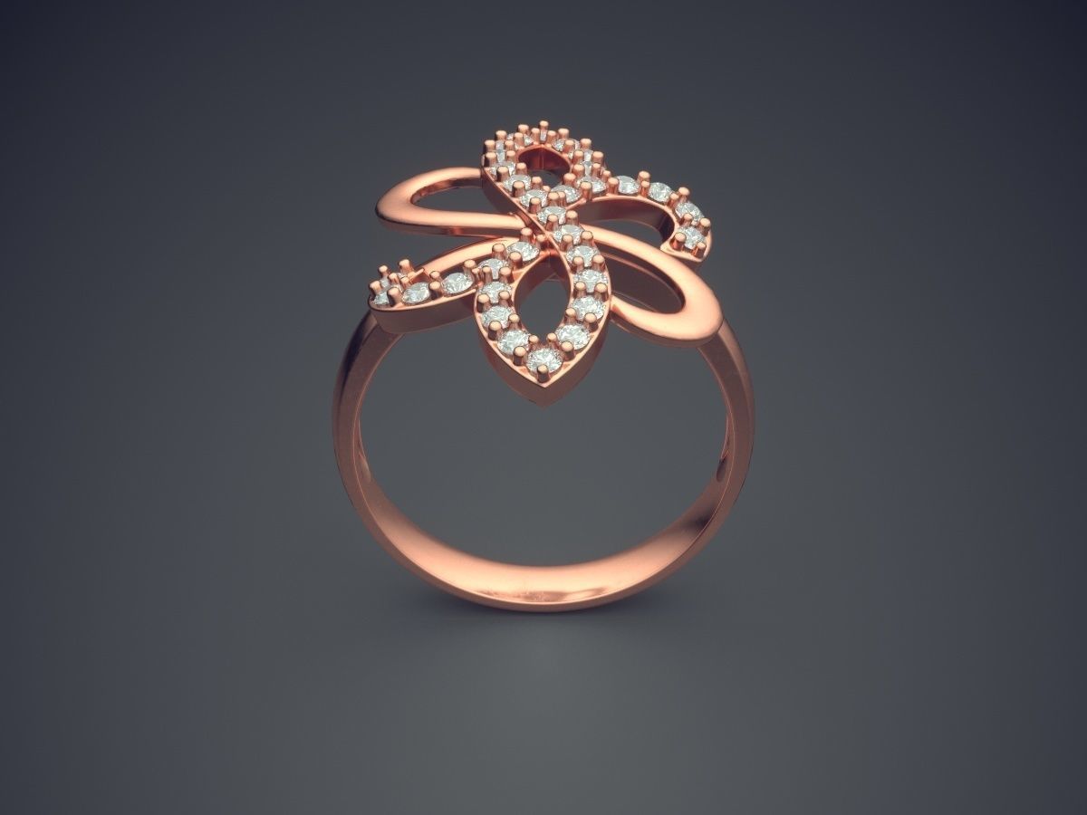Flower Motif Ring With Diamonds CAD-5049 3D print model_2