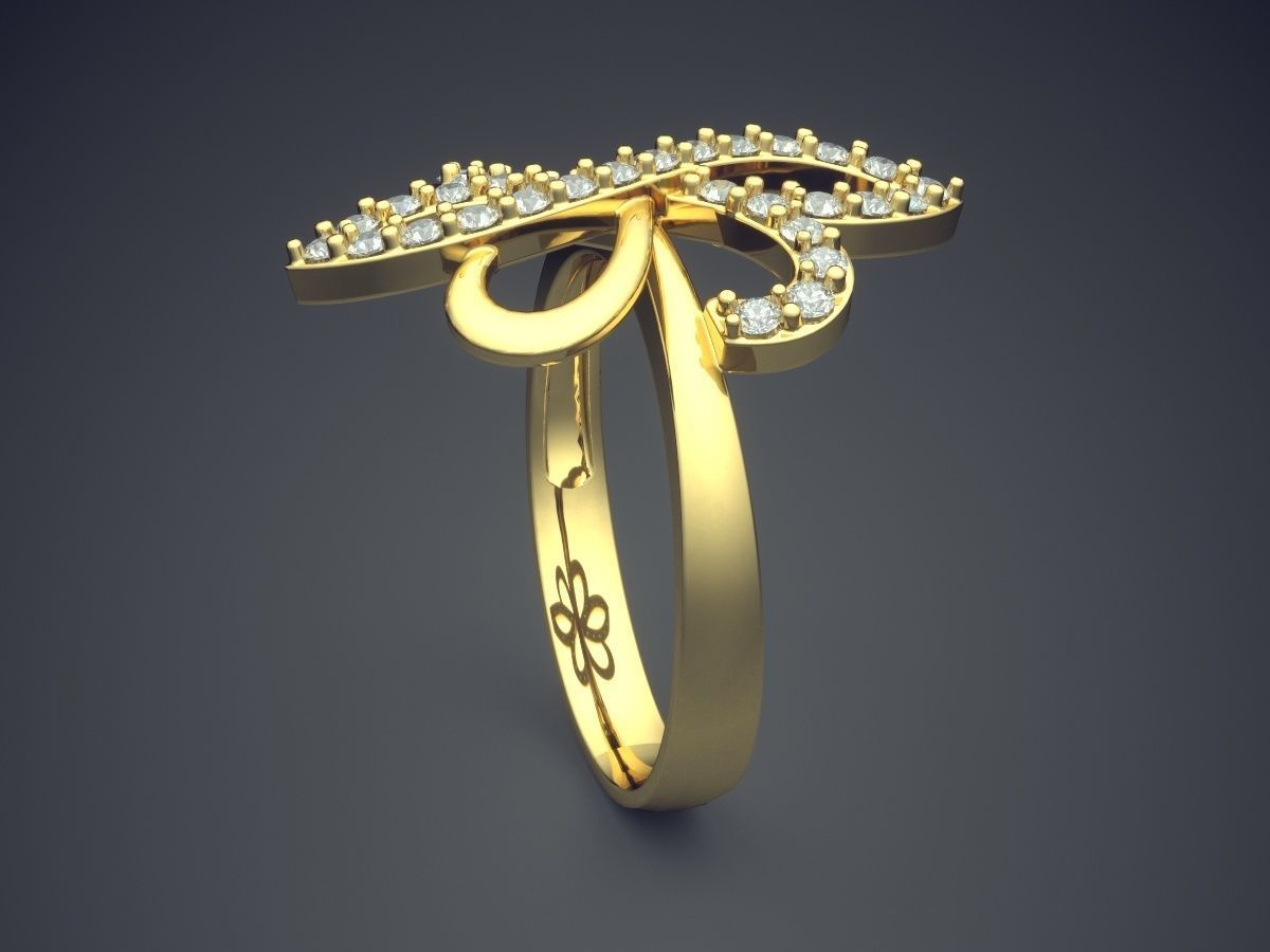 Flower Motif Ring With Diamonds CAD-5049 3D print model_3