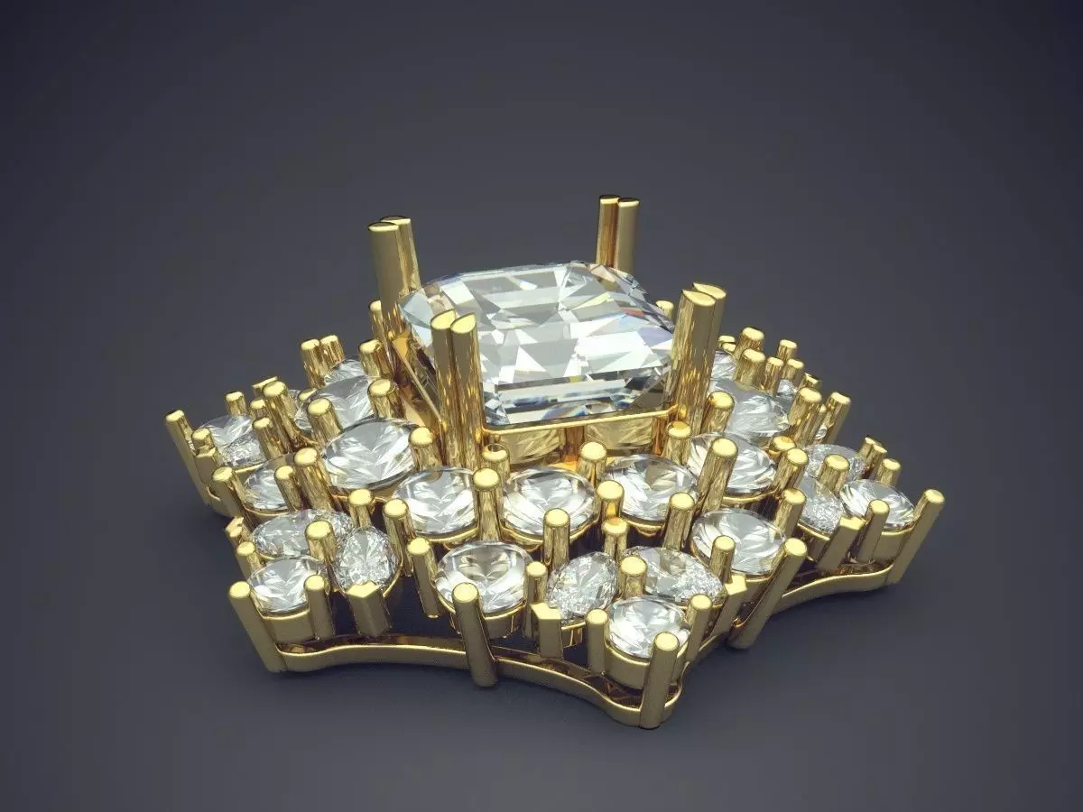 Brooch With Diamonds CAD-5020 3D print model_3