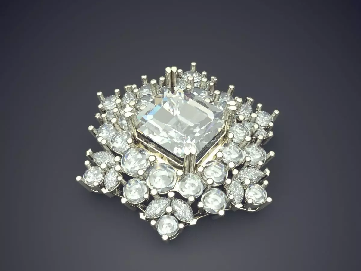 Brooch With Diamonds CAD-5020 3D print model_1