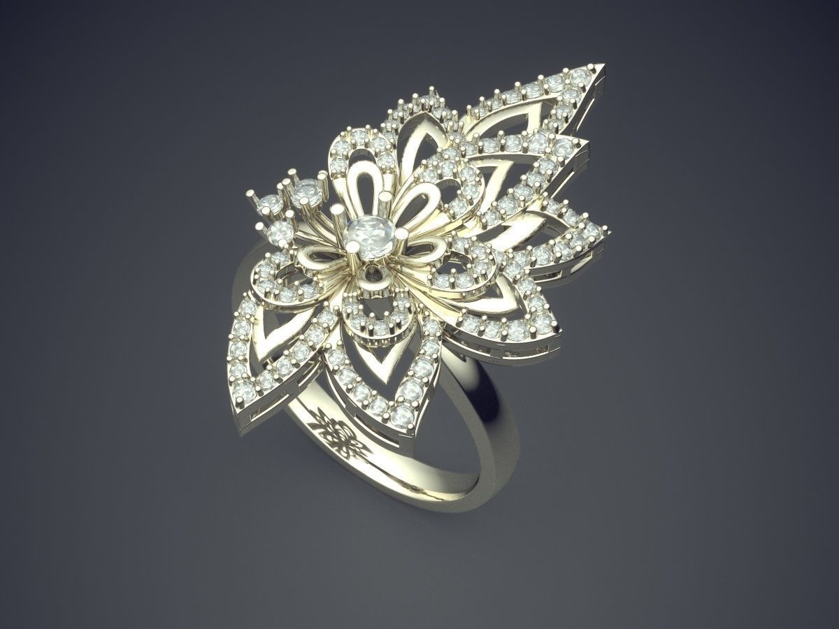 Heart Shape Ring With Diamonds CAD-5010 3D print model_1