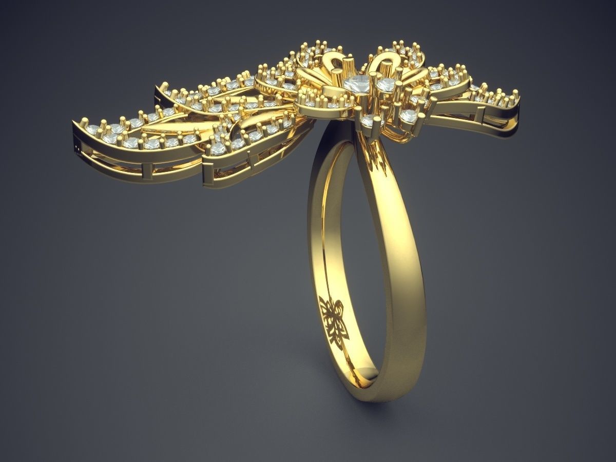 Heart Shape Ring With Diamonds CAD-5010 3D print model_3