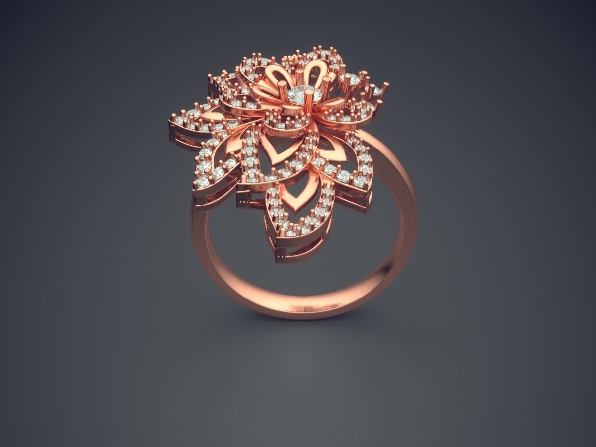 Heart Shape Ring With Diamonds CAD-5010 3D print model_2