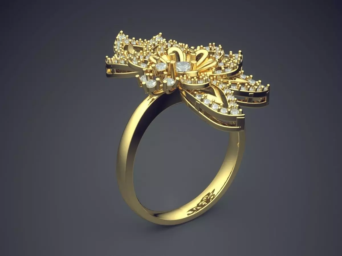 Heart Shape Ring With Diamonds CAD-5010 3D print model_0