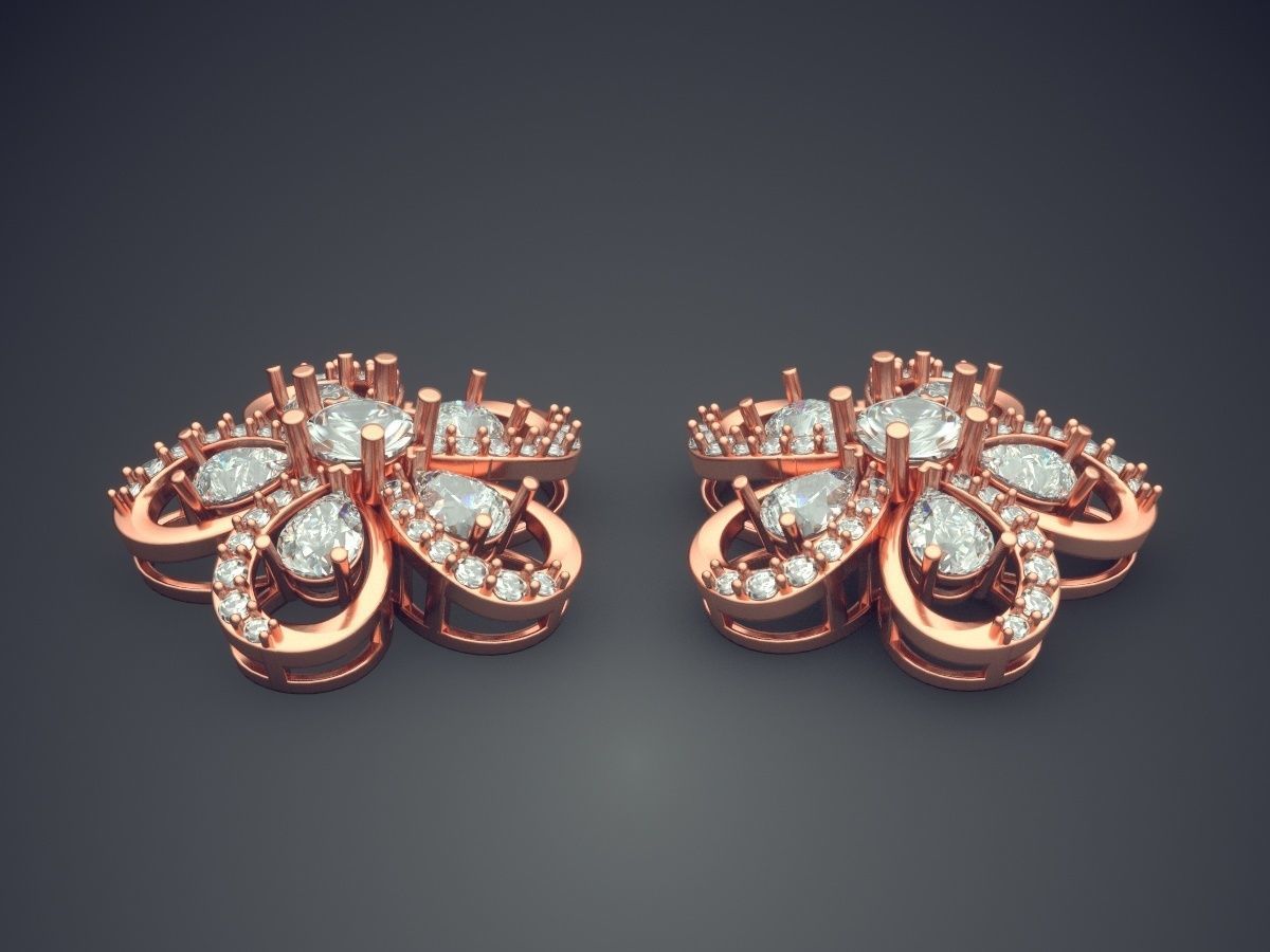 Earrings With Diamonds CAD-5000 3D print model_2