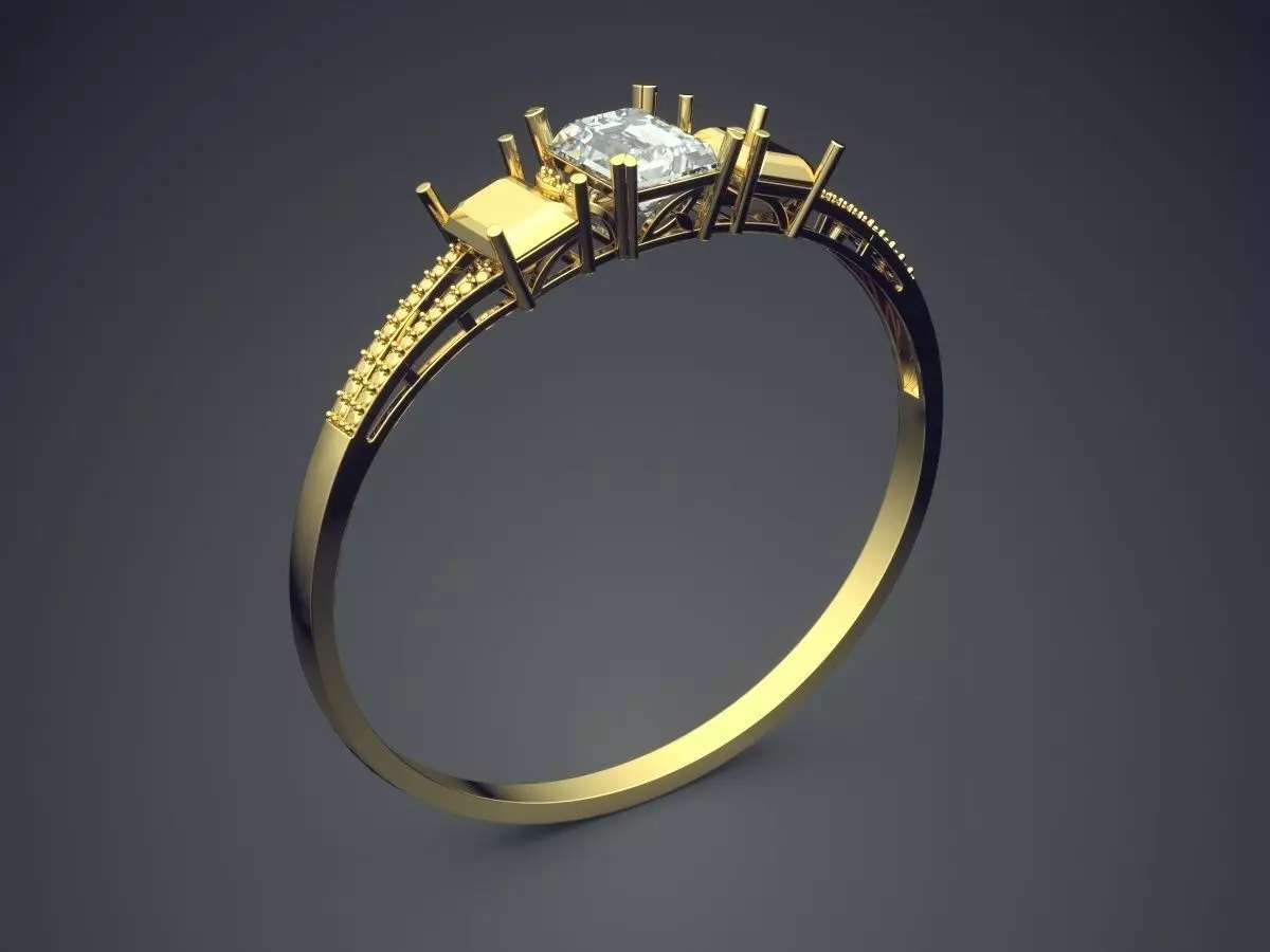 Thin Ring With Diamonds CAD-4958 3D print model_0