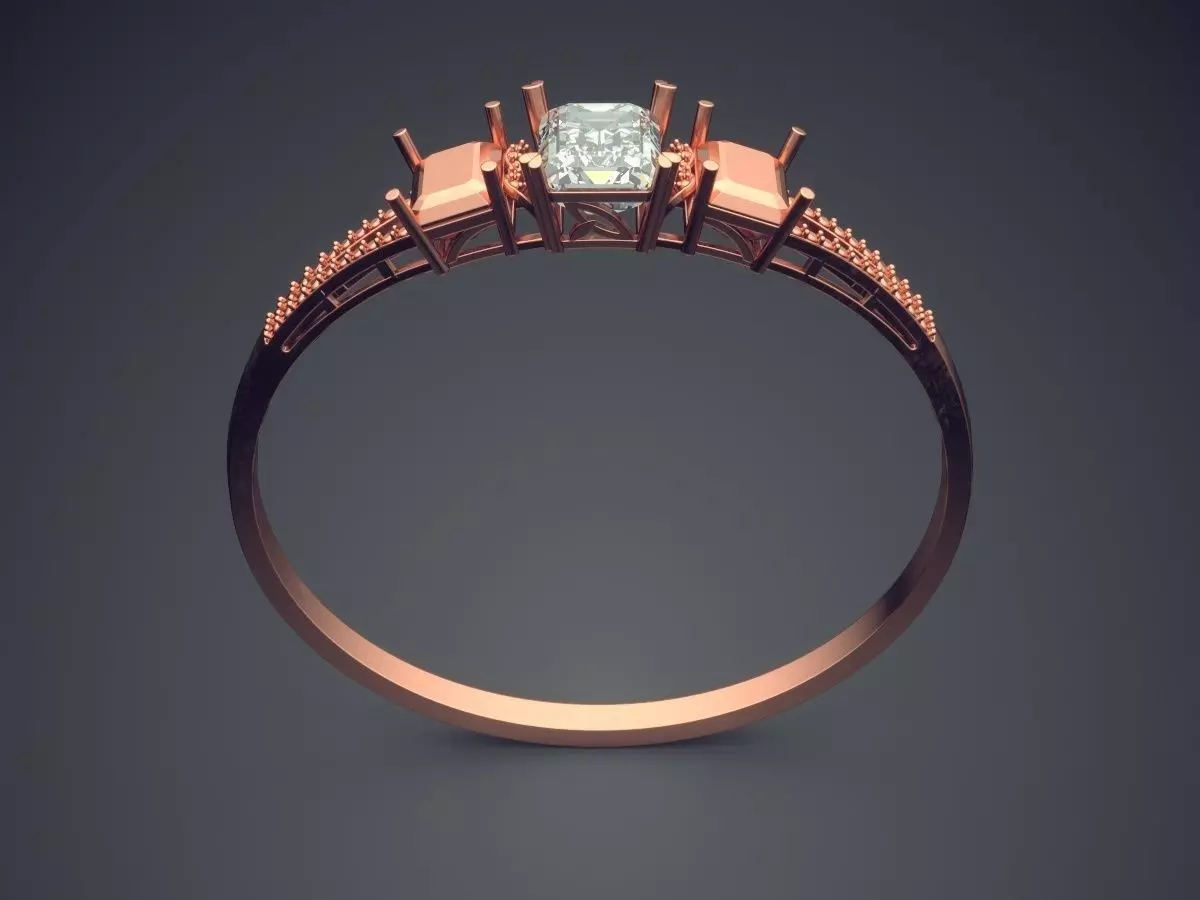 Thin Ring With Diamonds CAD-4958 3D print model_2