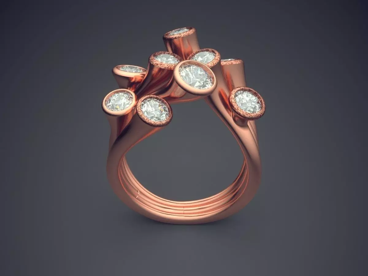 Unique Ring With Diamonds CAD-4919 3D print model_2