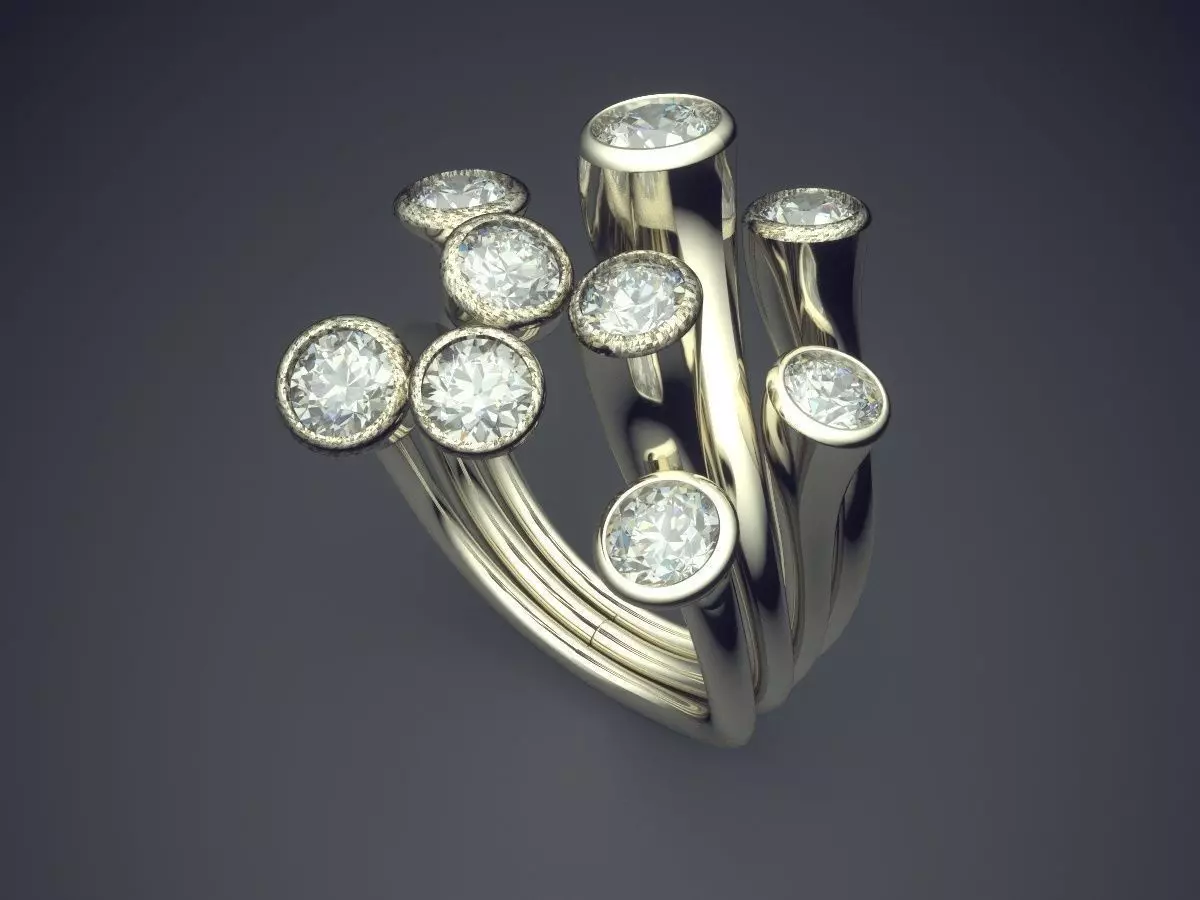 Unique Ring With Diamonds CAD-4919 3D print model_1