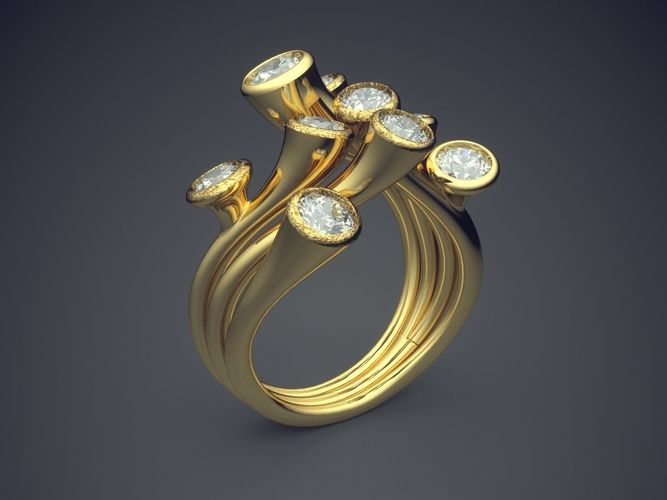 Unique Ring With Diamonds CAD-4919 3D print model