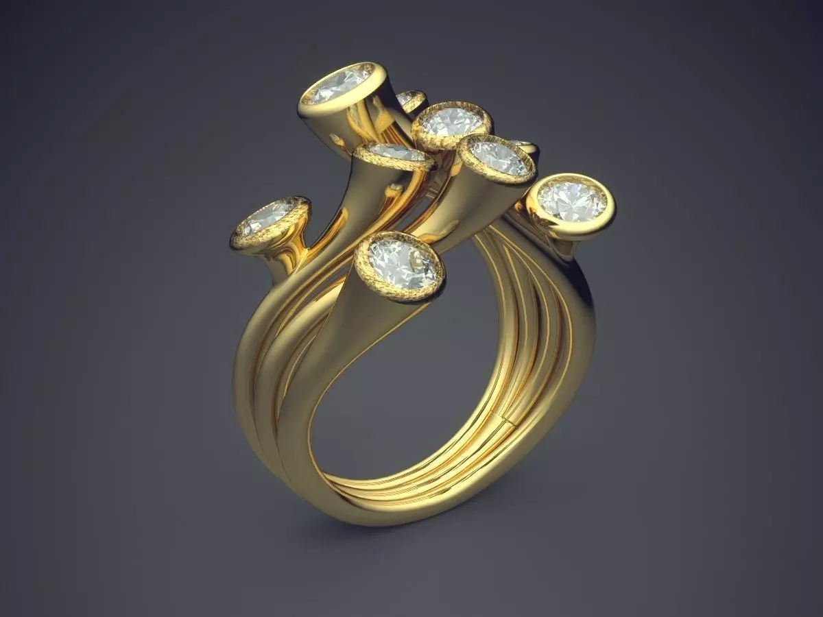 Unique Ring With Diamonds CAD-4919 3D print model_0