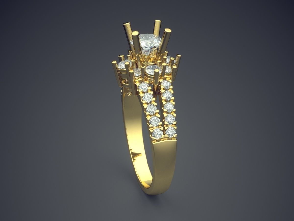Engagement Ring With Diamonds CAD-4906 3D print model_3