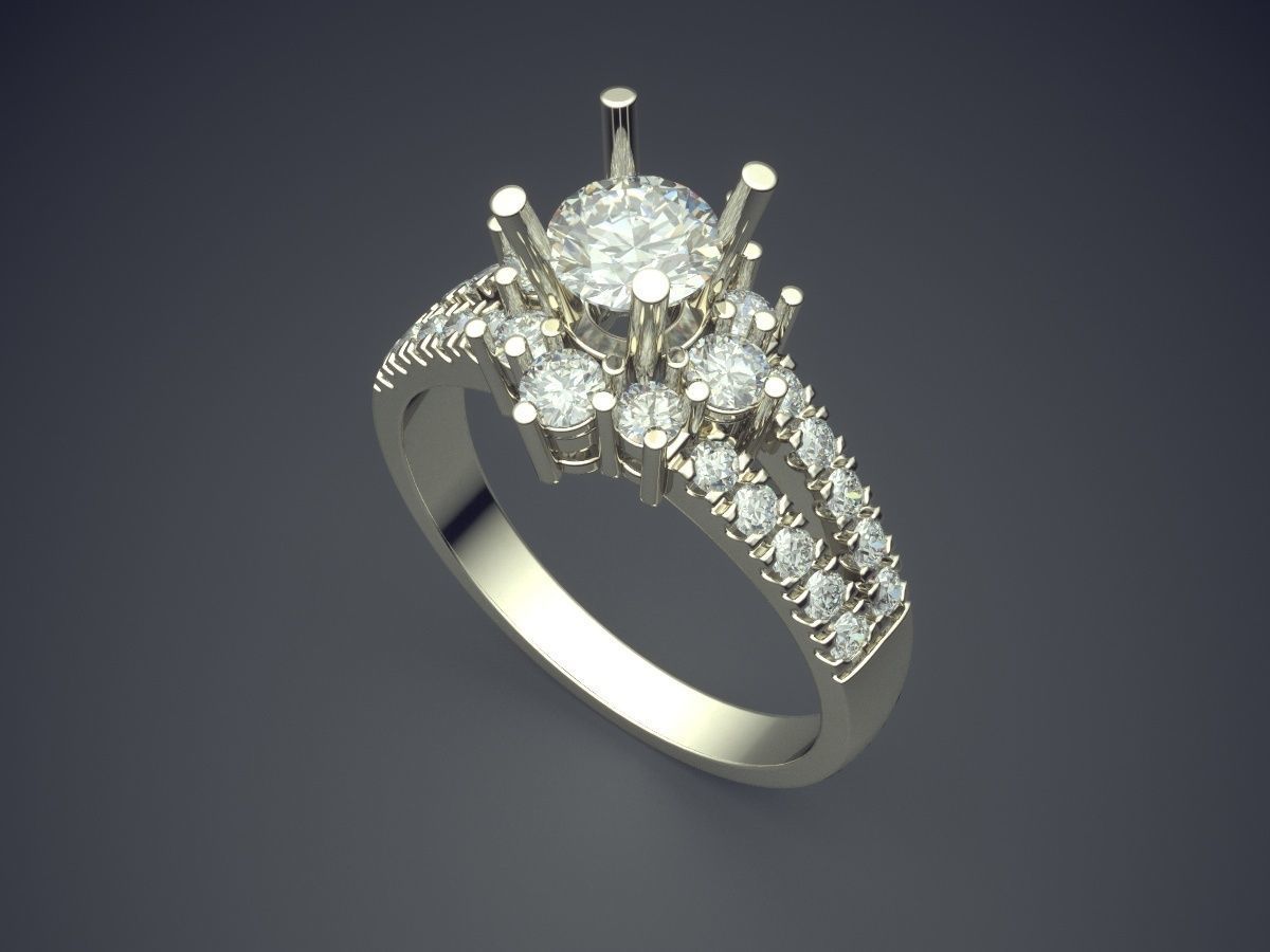Engagement Ring With Diamonds CAD-4906 3D print model_1