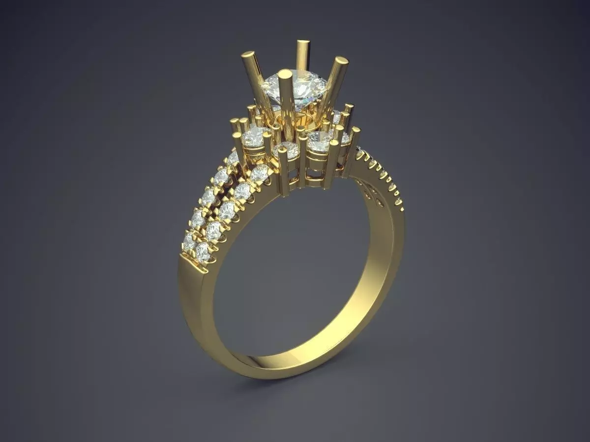 Engagement Ring With Diamonds CAD-4906 3D print model_0