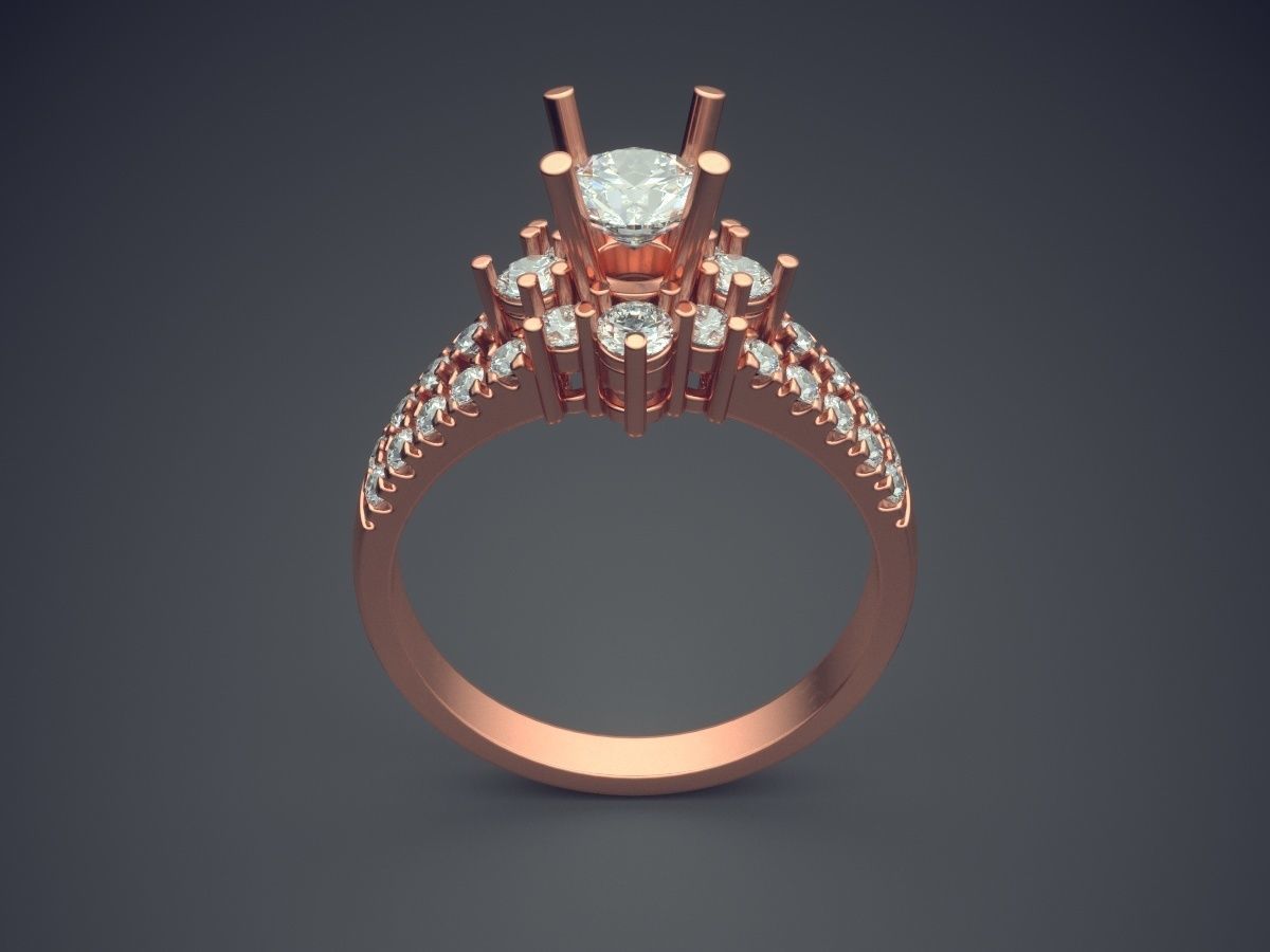 Engagement Ring With Diamonds CAD-4906 3D print model_2