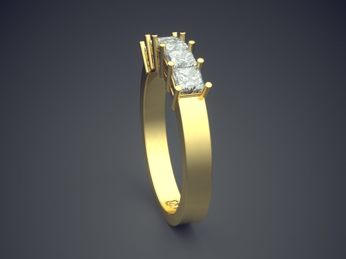 Engagement Ring With Diamonds CAD-4890 3D print model_3