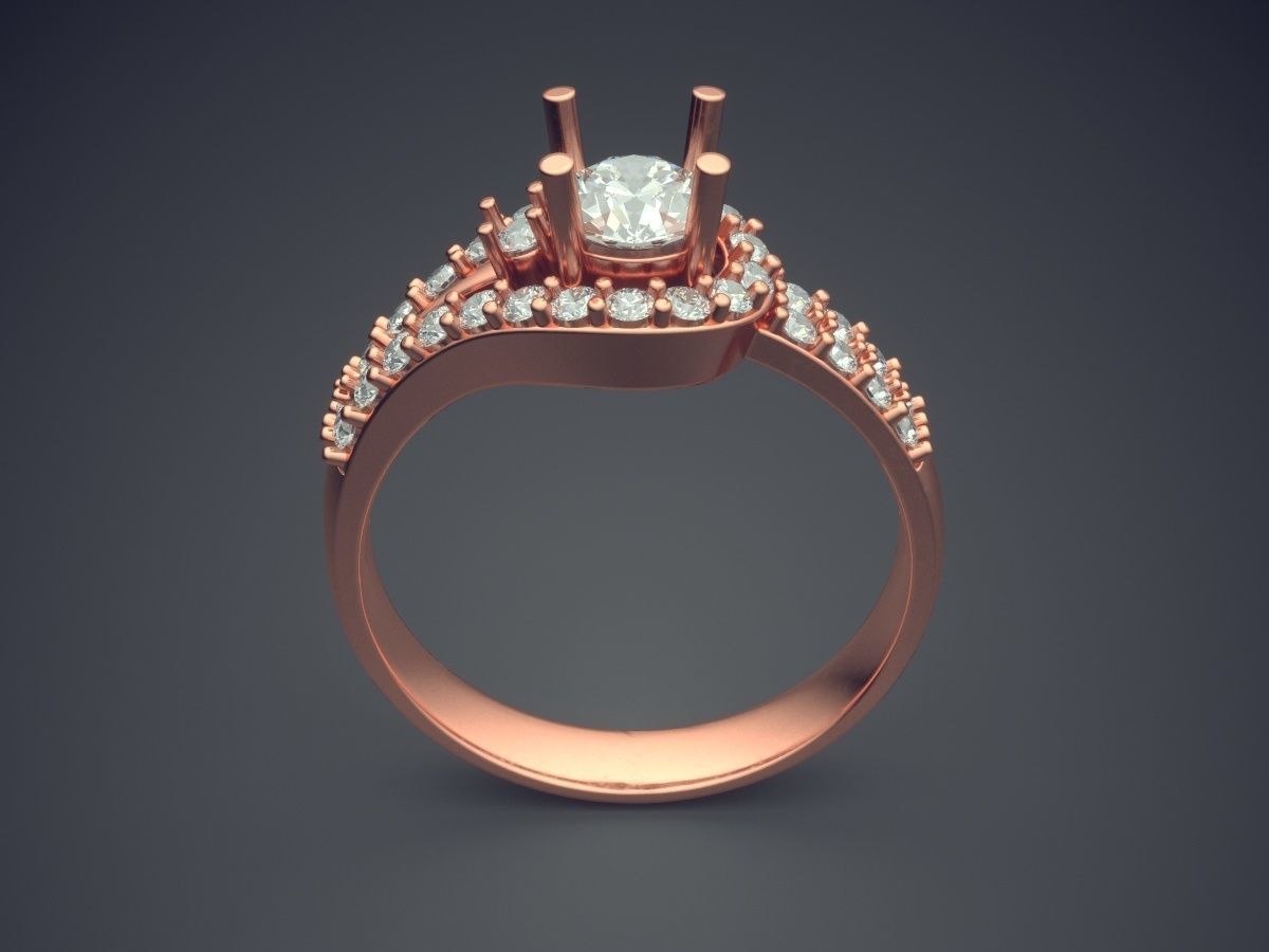 Engagement Ring With Diamonds CAD-4869 3D print model_2