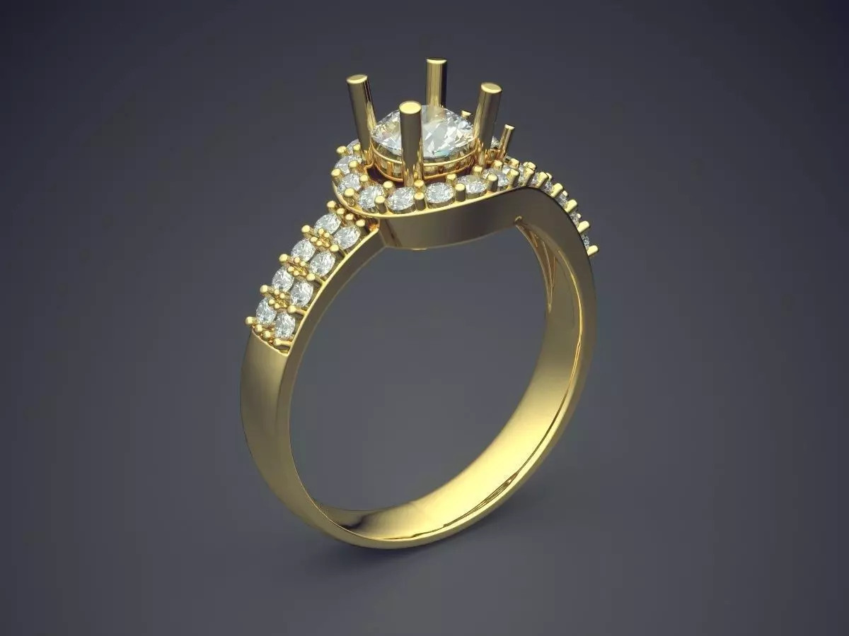 Engagement Ring With Diamonds CAD-4869 3D print model_0