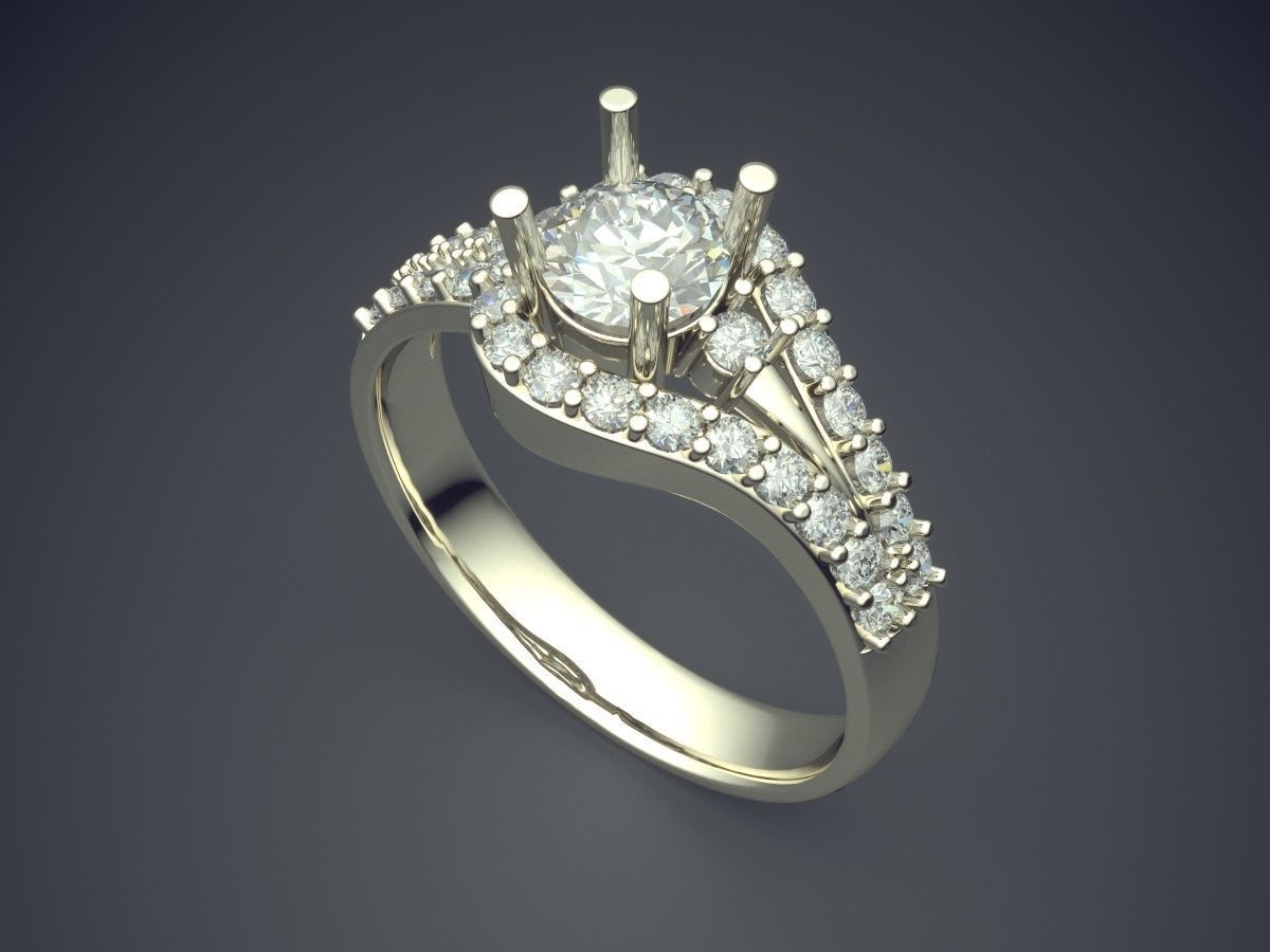 Engagement Ring With Diamonds CAD-4869 3D print model_1