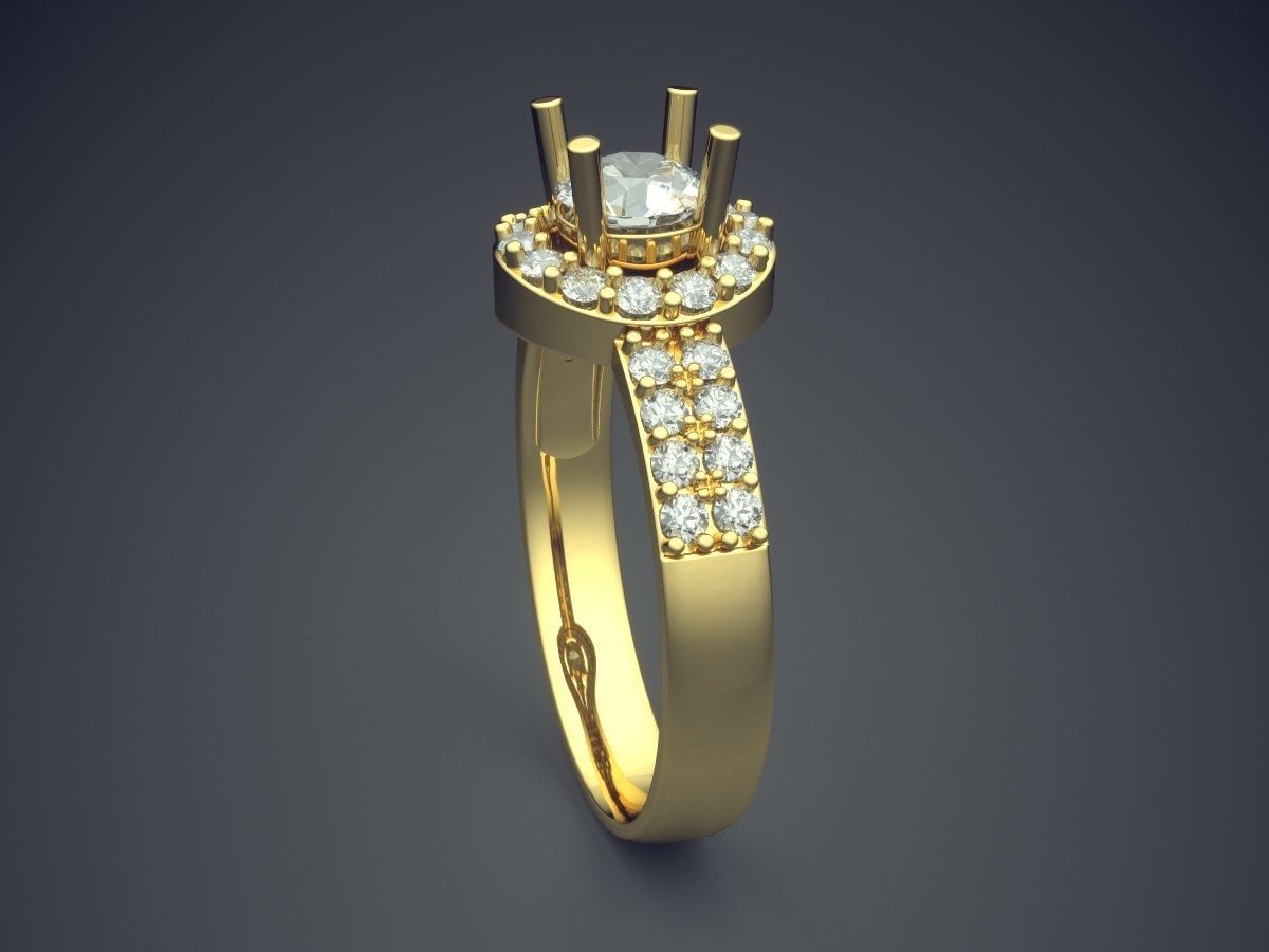 Engagement Ring With Diamonds CAD-4869 3D print model_3