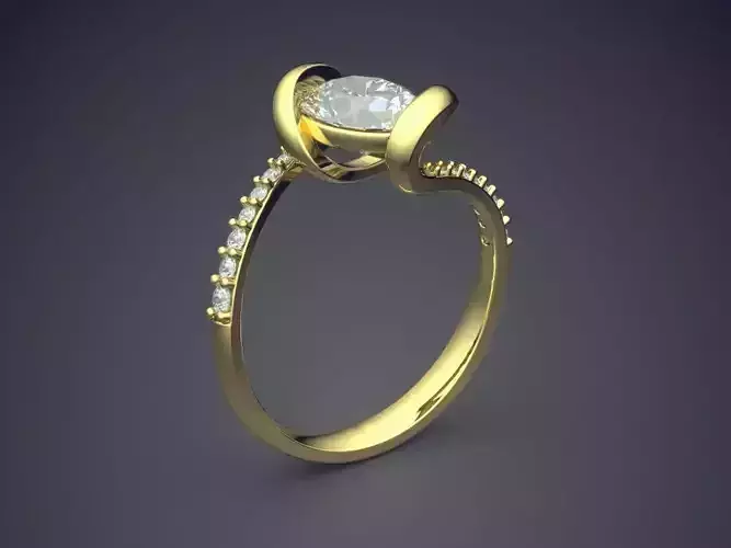 Curved Ring With Diamonds CAD-4842