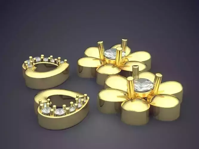 Flower Shape Earrings With Diamonds CAD-4835