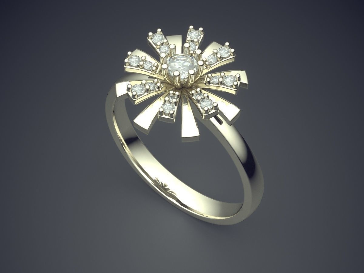 Flower Motif Ring With Diamonds CAD-4833 3D print model_1