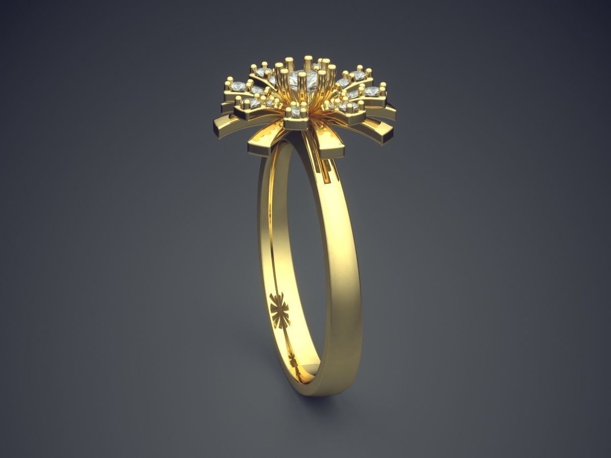 Flower Motif Ring With Diamonds CAD-4833 3D print model_3