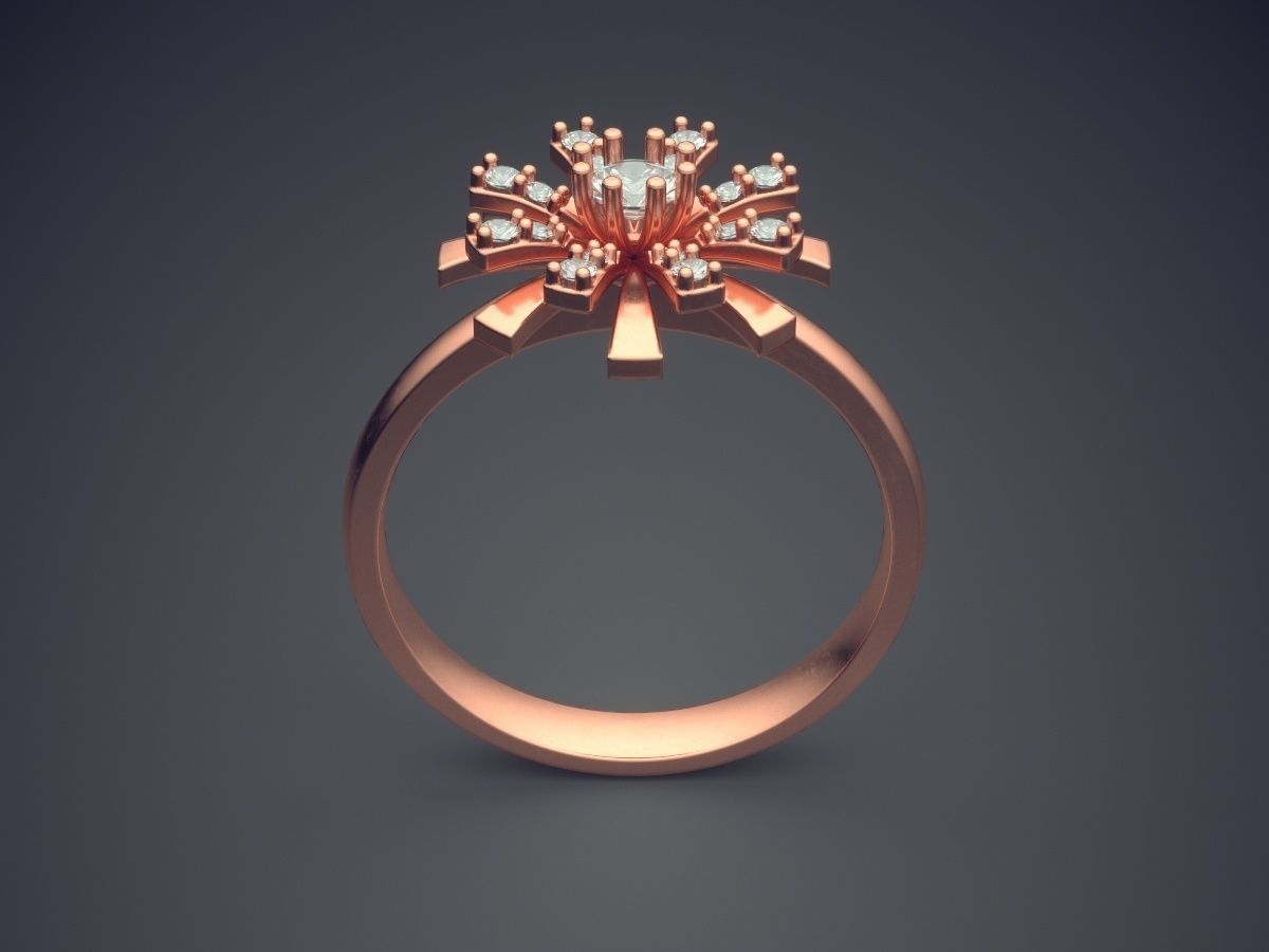 Flower Motif Ring With Diamonds CAD-4833 3D print model_2