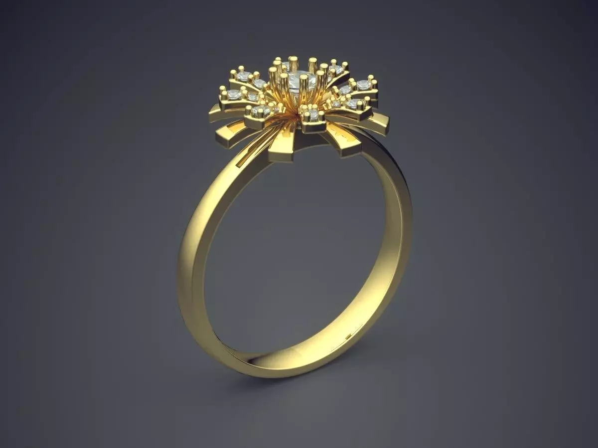 Flower Motif Ring With Diamonds CAD-4833 3D print model_0