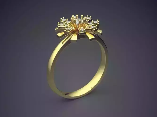 Flower Motif Ring With Diamonds CAD-4833