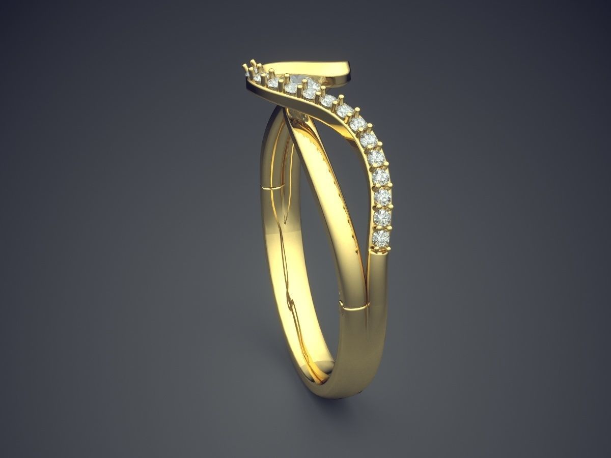 Curved Ring With Diamonds CAD-4819 3D print model_3