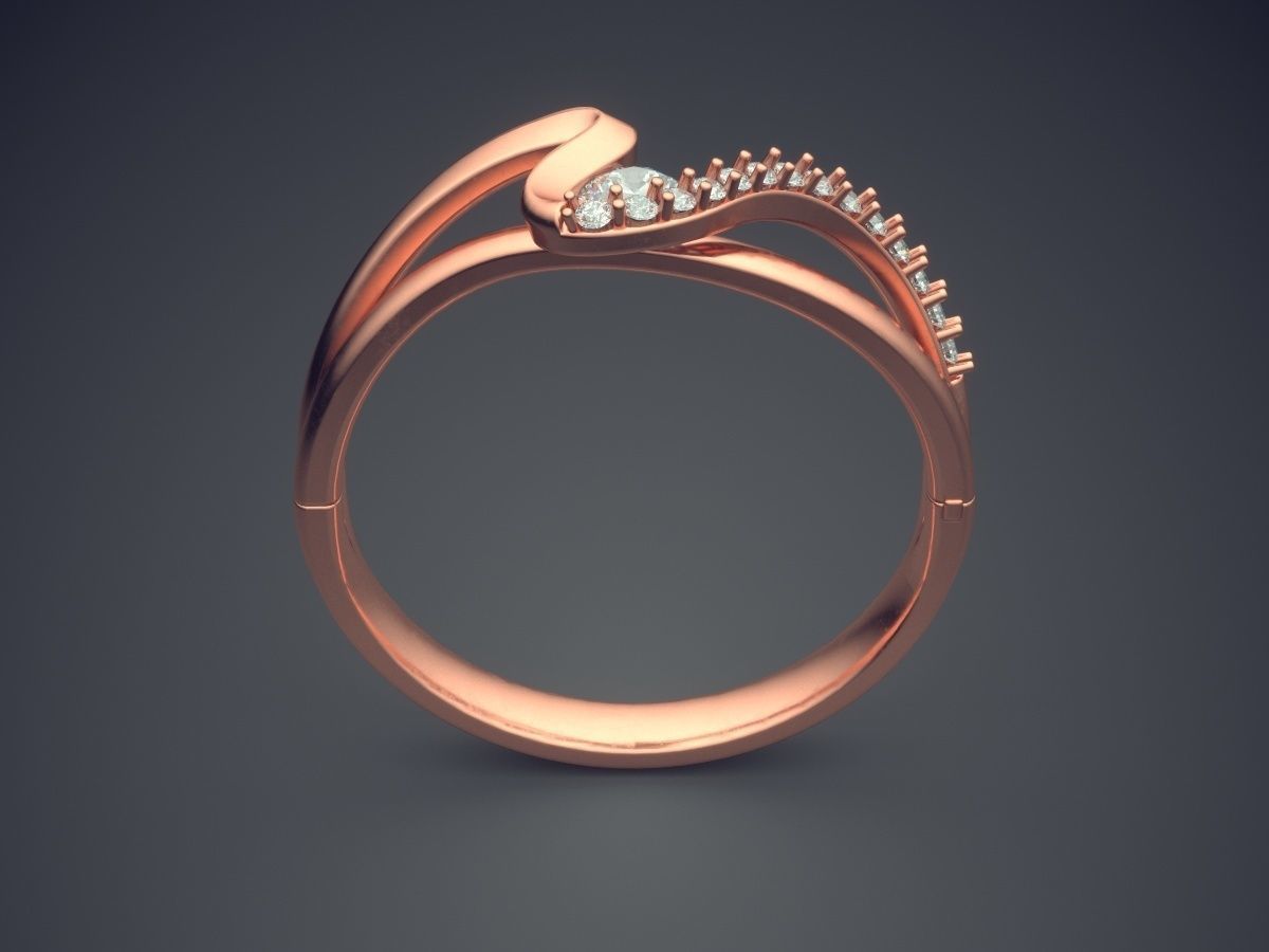 Curved Ring With Diamonds CAD-4819 3D print model_2