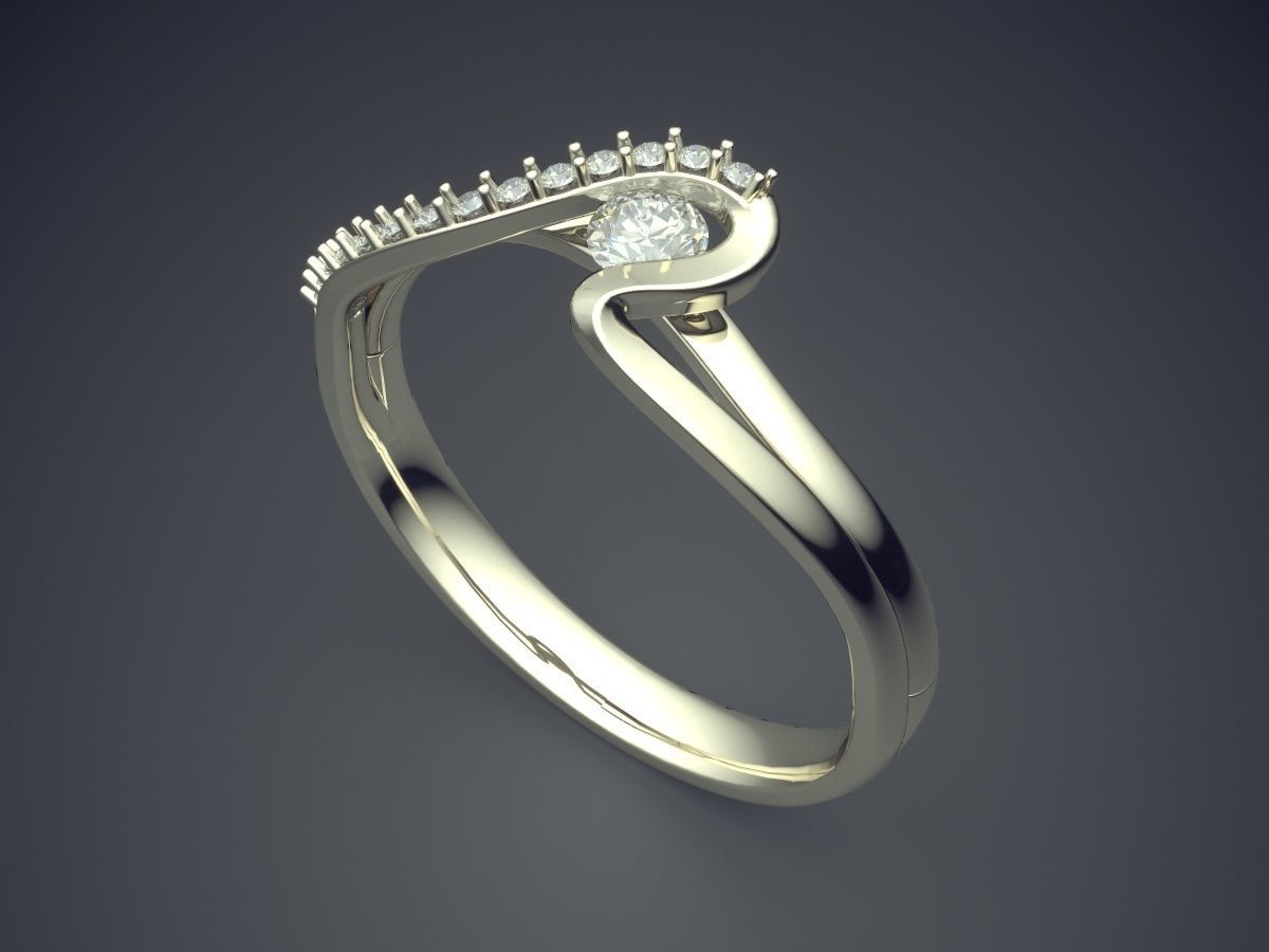Curved Ring With Diamonds CAD-4819 3D print model_1