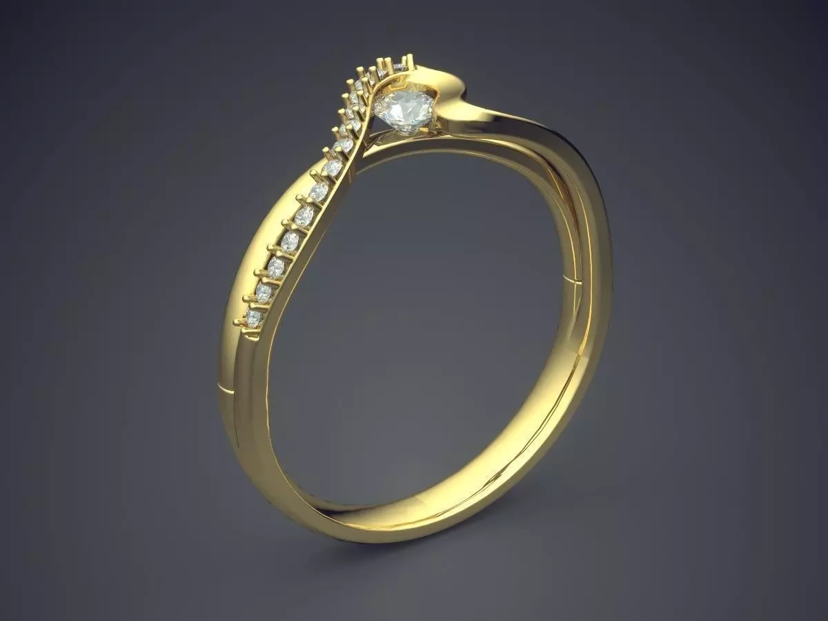 Curved Ring With Diamonds CAD-4819 3D print model_0