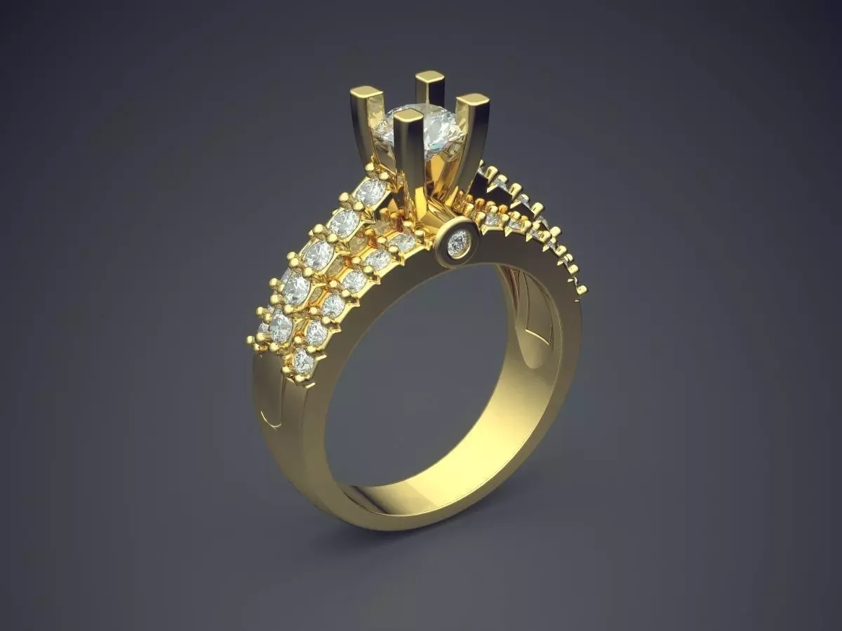 Engagement Ring With Diamonds CAD-4808 3D print model