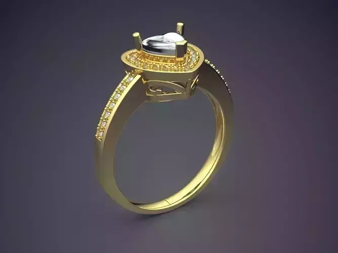 Heart-shaped Ring With Diamond CAD-4733 3D print model