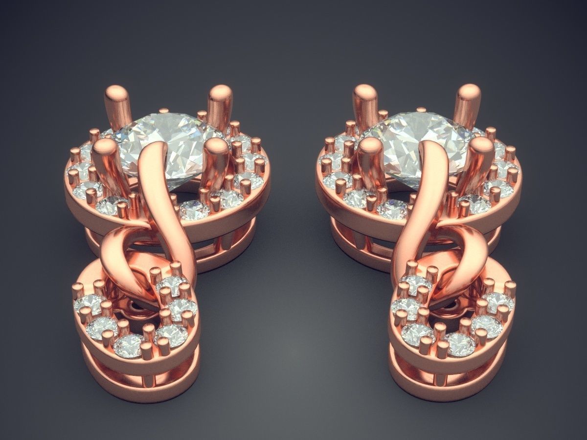 Earrings With Diamonds CAD-4701 3D print model_2