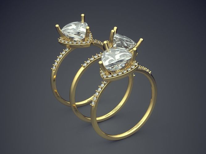 Thin Ring Combo With Triangle Diamonds CAD 4651 3D print model