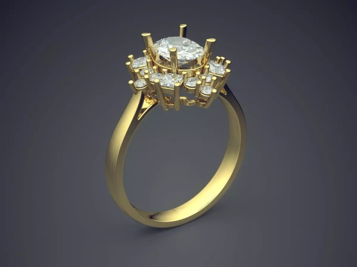 Luxury Ring With Bunch Of Diamonds On Top CAD 4633 3D print model_0