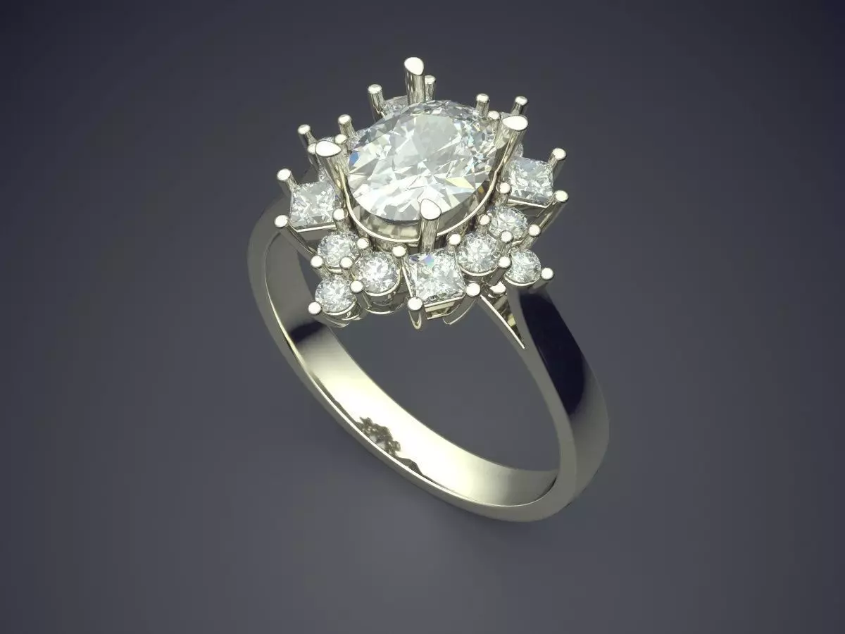 Luxury Ring With Bunch Of Diamonds On Top CAD 4633 3D print model_1