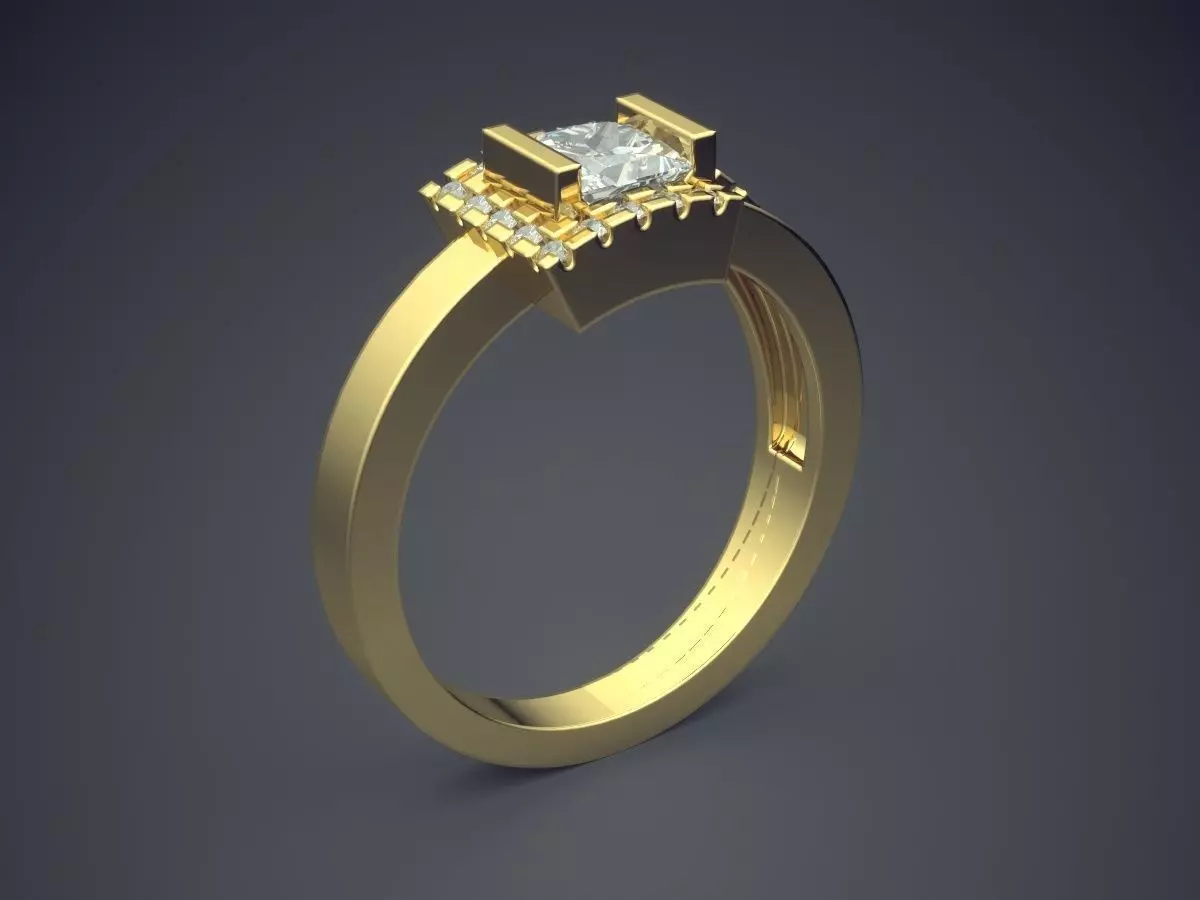 Edgy Ring With Square Diamond CAD 4624 3D print model